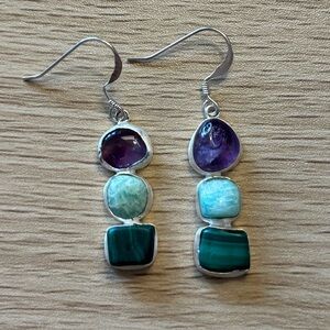 Amethyst Amazonite & Malachite Sterling Silver Earrings